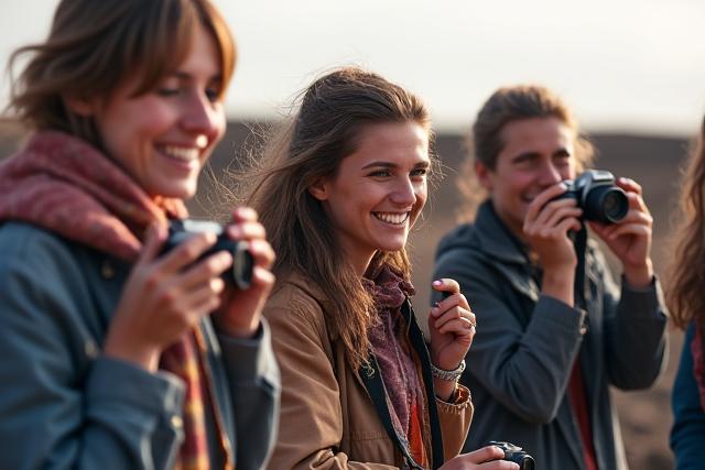 Gruppo di fotografi su un paesaggio mozzafiato
